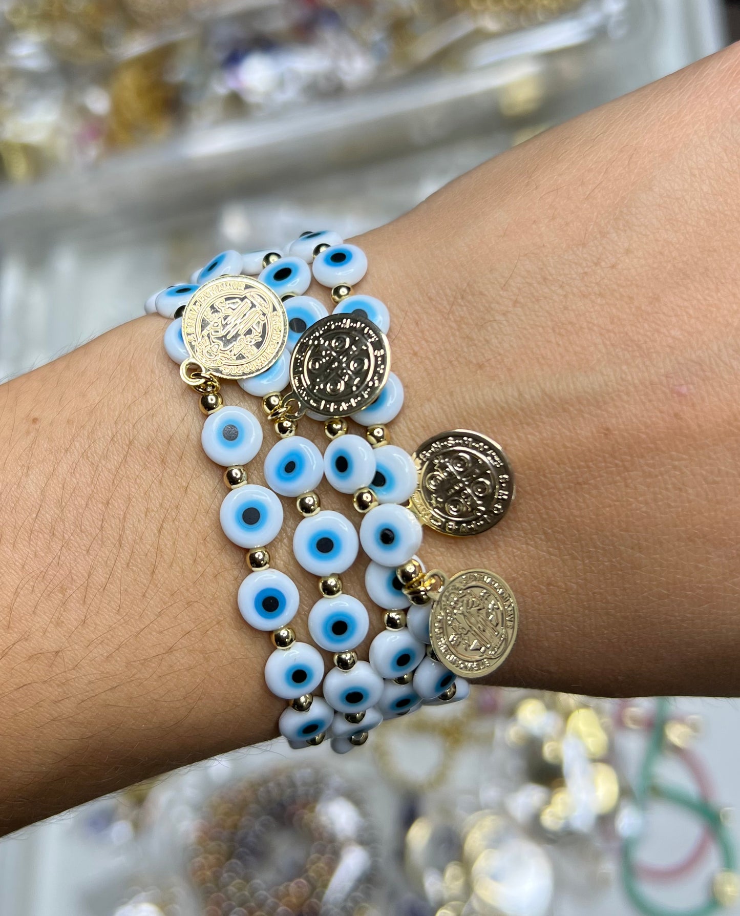 Pulseras de ojo turco con medalla